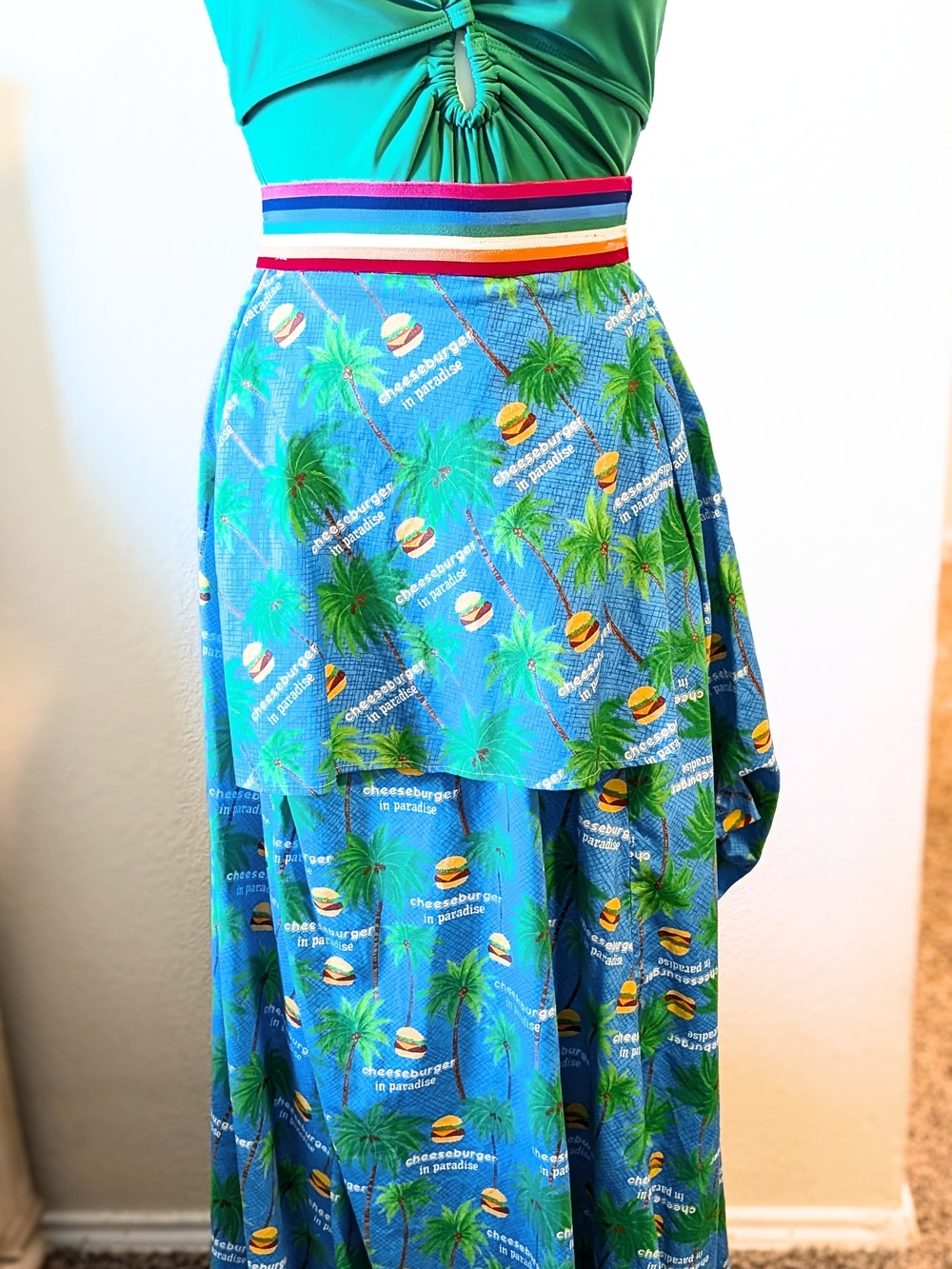 Custom Parot Head - Cheeseburger In Paradise Maxi Skirt/Cover Up